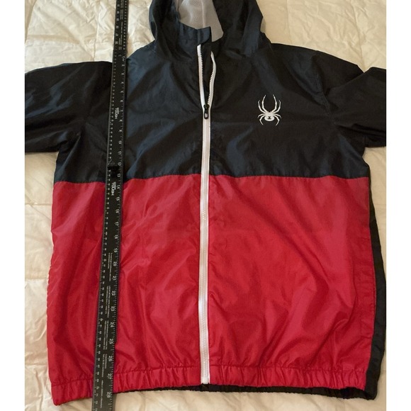 Spyder Mens Hooded Windbreaker Jacket Black Red Colorblock Large Mesh Lined - Picture 6 of 6